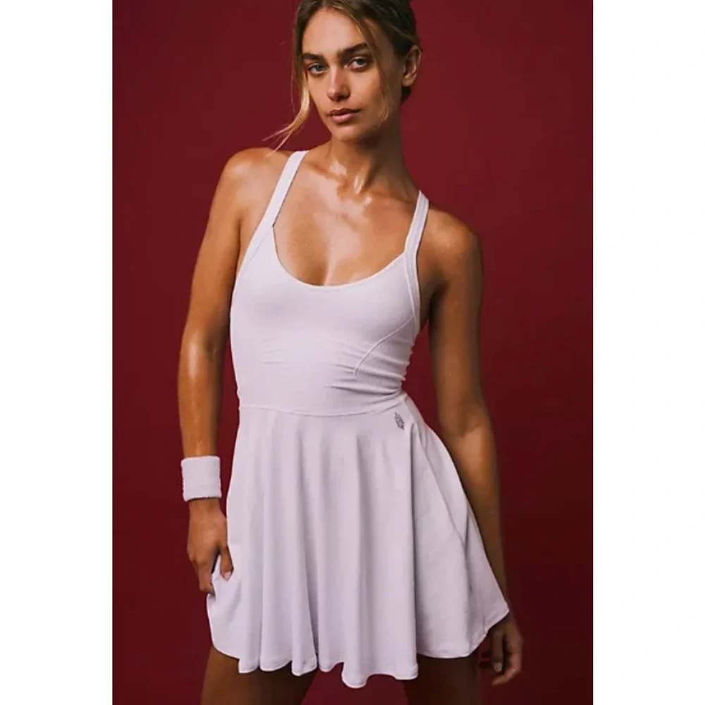 Free People Movement Good Karma Purple Strappy Back Athletic Mini Dress M Tennis